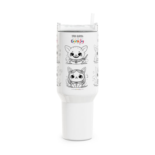 Kitty-Themed Colorable 40oz Tumbler for Kids | Creative Gift | Toys & Colors | Screen-Free Fun