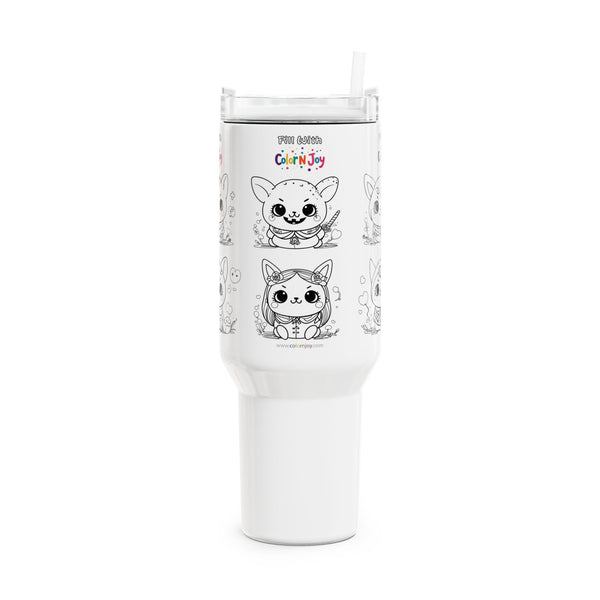 Kitty-Themed Colorable 40oz Tumbler for Kids | Creative Gift | Toys & Colors | Screen-Free Fun