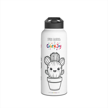 Cactus Coloring Water Bottle | Cute Succulent & Desert Plant Designs | Eco-Friendly Stainless Steel | Screen-Free Creative Fun