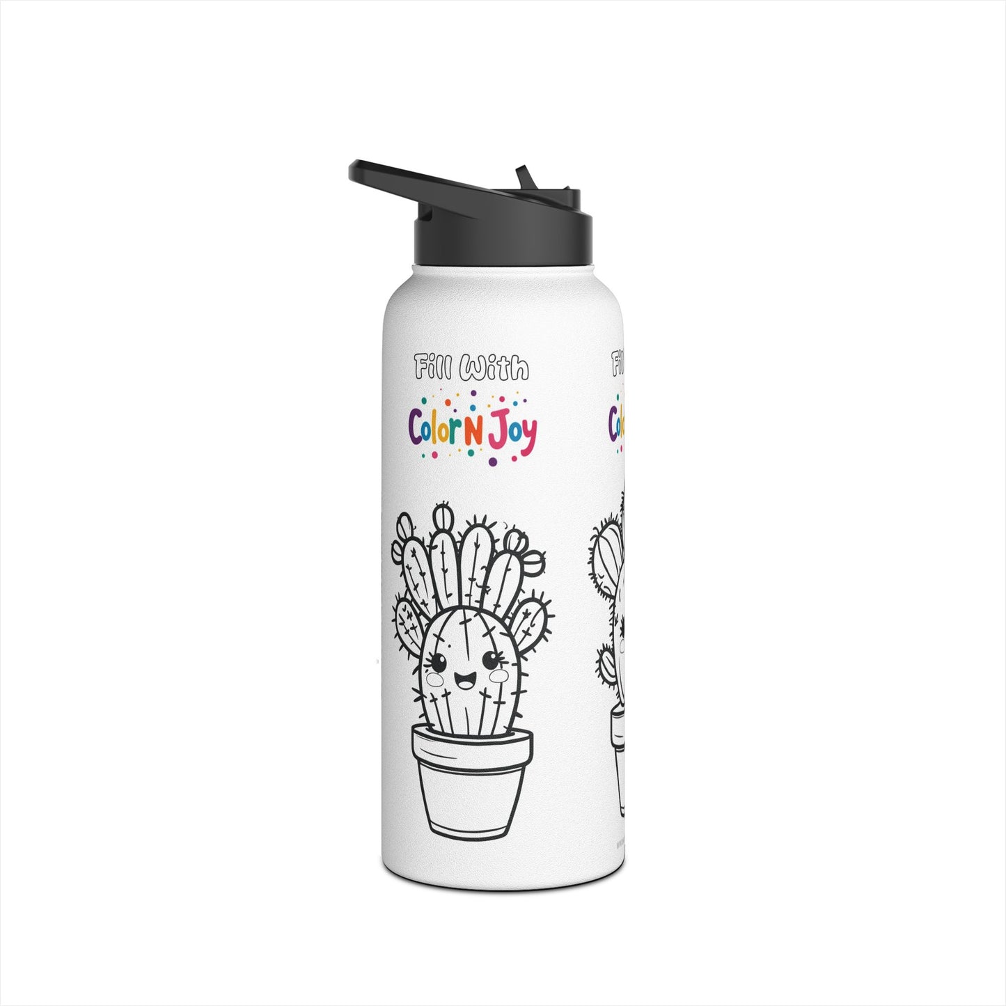 Cactus Coloring Water Bottle | Cute Succulent & Desert Plant Designs | Eco-Friendly Stainless Steel | Screen-Free Creative Fun