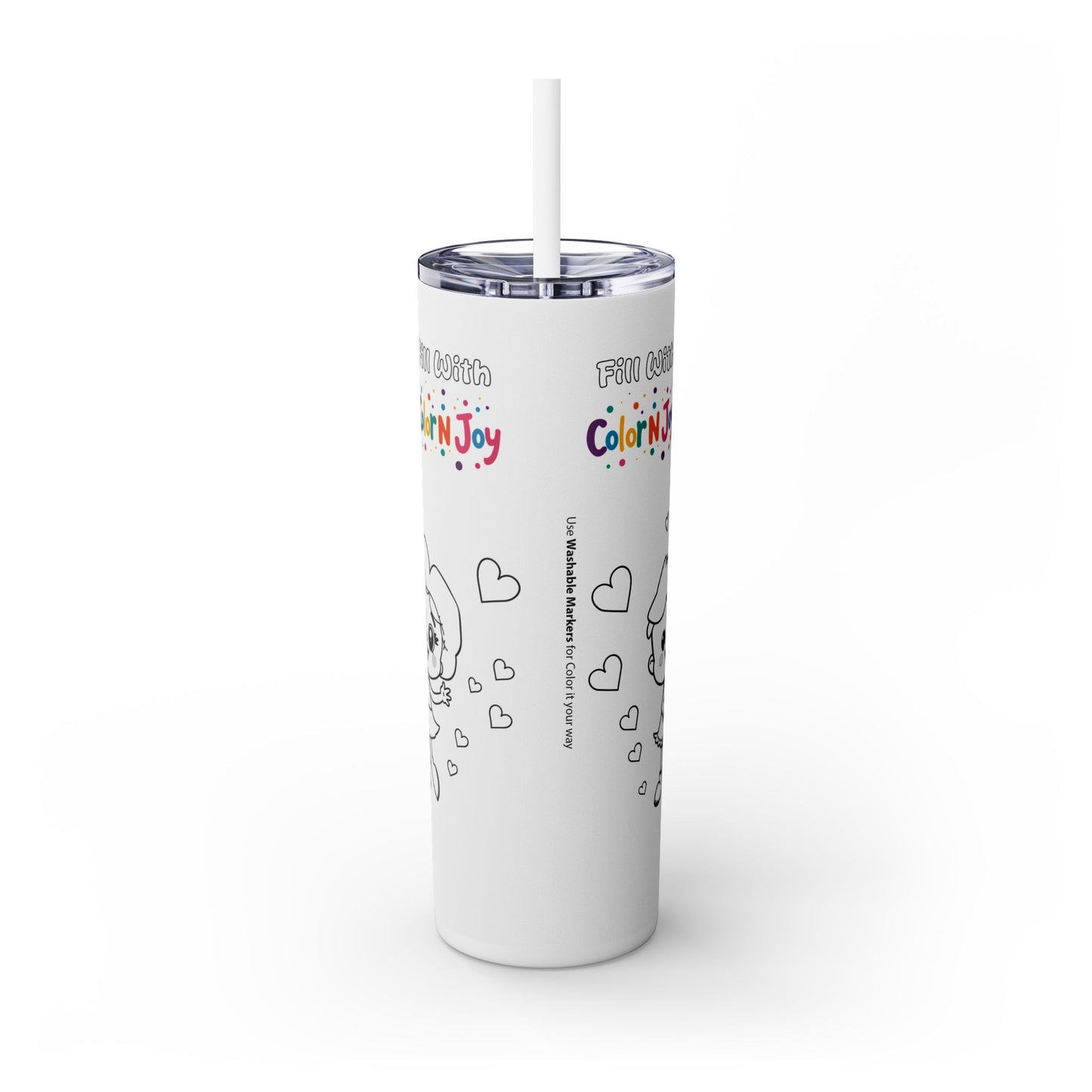Colorful Skinny Tumbler with Straw for Kids, Fun Hydration Gift for Birthday, Cute Drinkware, Party Favor, Art and Craft Supplies