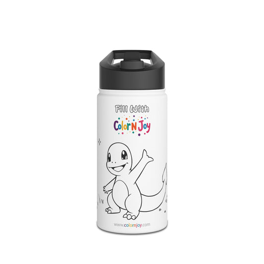 Fire Spirit Dragon Coloring Water Bottle | Creative Kids Stainless Steel Bottle with Bonus Coloring Sheets | Reduce Screen Time