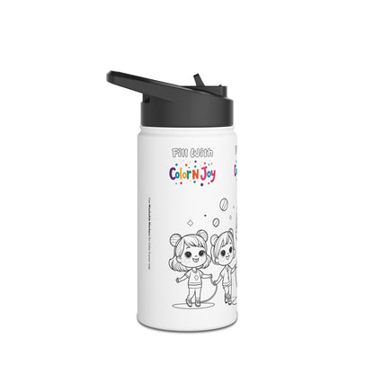 Rainbow Friends & Adventure Time Coloring Water Bottle | Fill with Blue, Green & Purple Designs | Eco-Friendly Stainless Steel | Reduces Screen Time