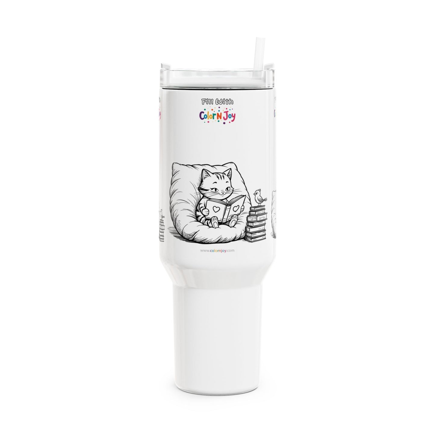 Smiling Critters Cozy Reading Cats Tumbler – Beanbag Theme Travel Mug