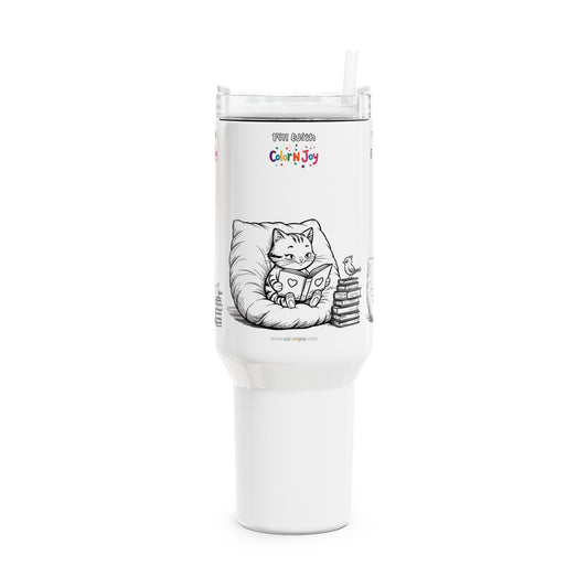 Smiling Critters Cozy Reading Cats Tumbler – Beanbag Theme Travel Mug