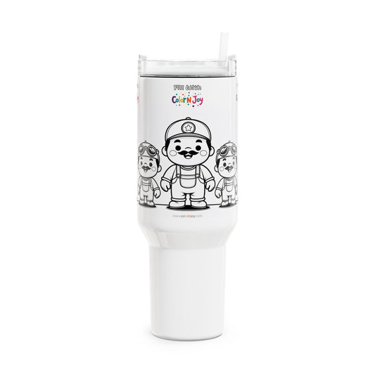 Mustache Mike Chubby Character Tumbler – Colorable Kids Travel Mug