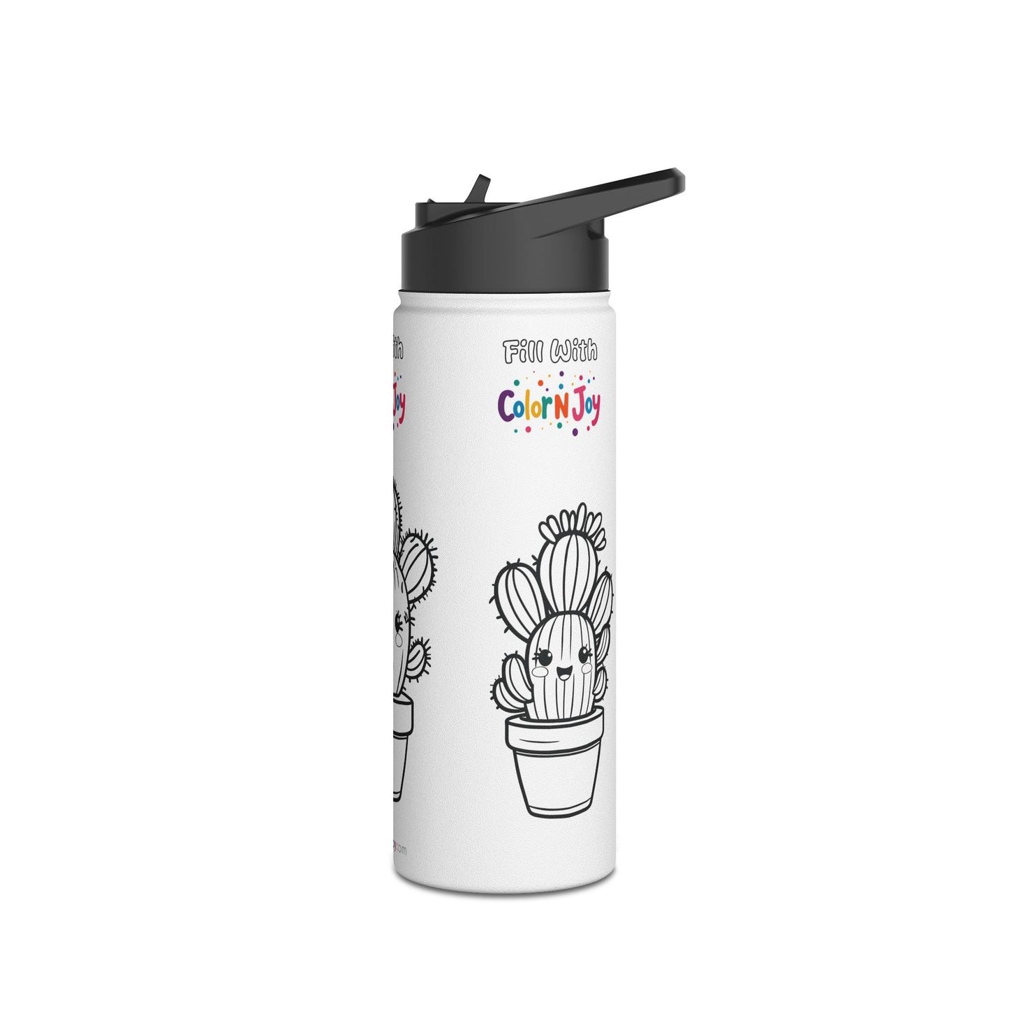 Cactus Coloring Water Bottle | Cute Succulent & Desert Plant Designs | Eco-Friendly Stainless Steel | Screen-Free Creative Fun