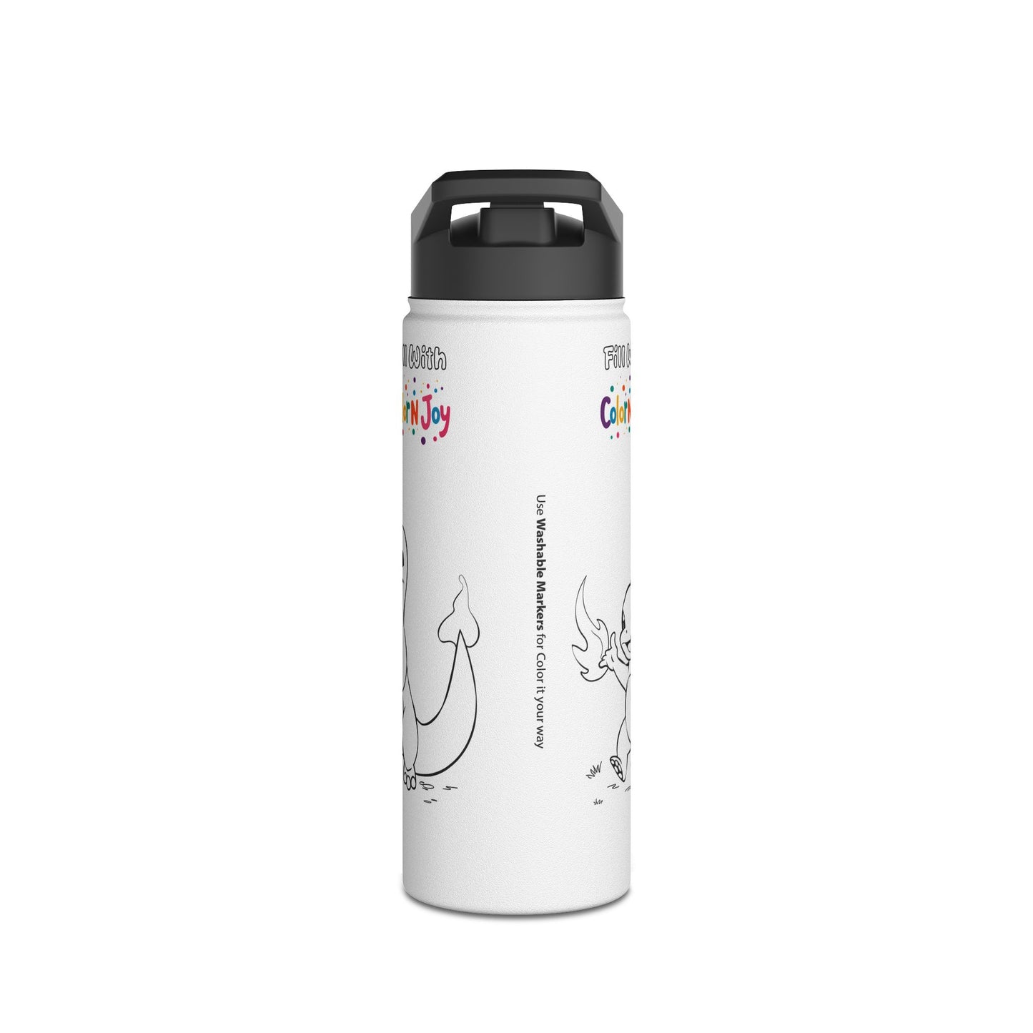 Fire Dragon Coloring Water Bottle | Kids Creative Stainless Steel Drinkware | Includes Coloring Pages Download