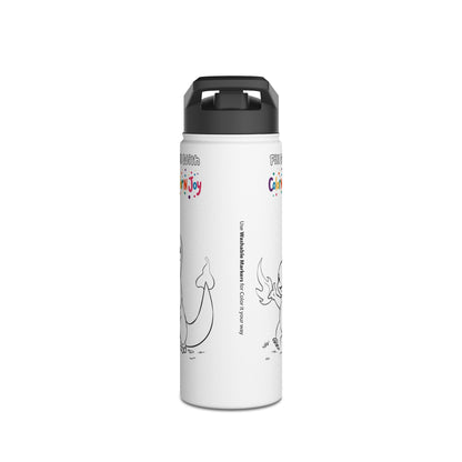 Fire Dragon Coloring Water Bottle | Kids Creative Stainless Steel Drinkware | Includes Coloring Pages Download