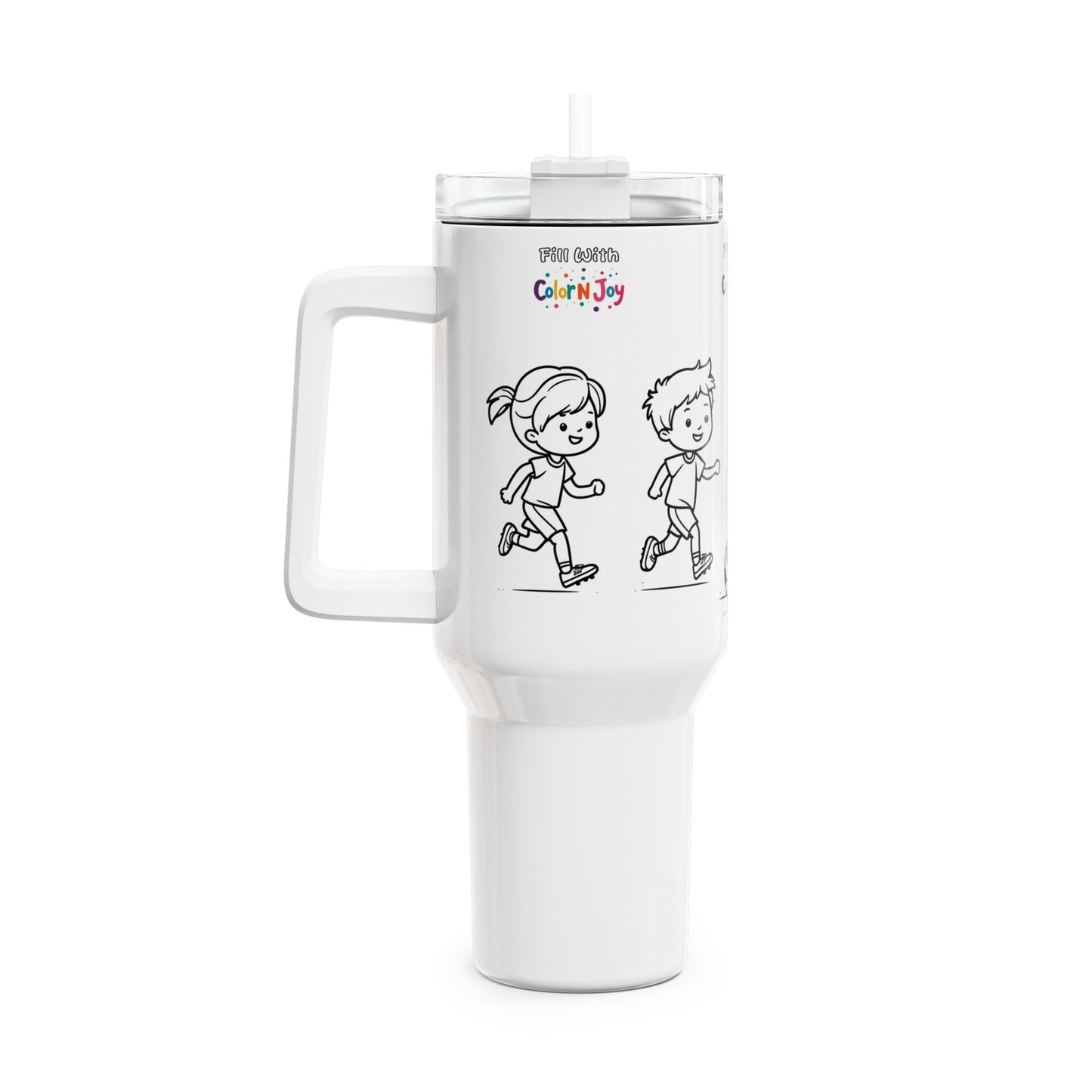 Buddy Football Tumbler – Two Kids Playing | 40oz Colorable Travel Mug