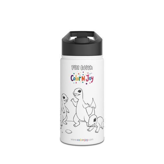 Dragon Flame Coloring Water Bottle | Creative Stainless Steel Bottle with Printable Coloring Pages | Screen-Free Kids Activity