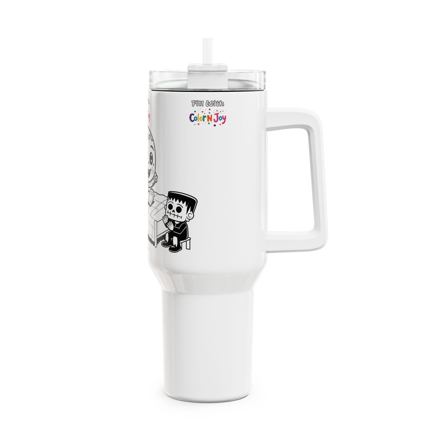 Cozy Ghost Halloween Travel Mug – Cute Character on Bed | 40oz Colorable Tumbler