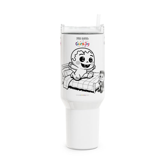 Cozy Ghost Halloween Travel Mug – Cute Character on Bed | 40oz Colorable Tumbler