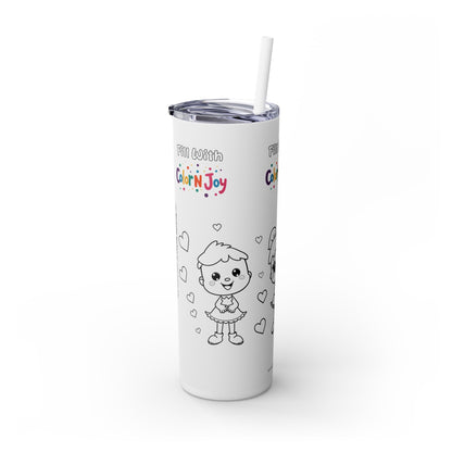 Colorful Skinny Tumbler with Straw for Kids, Fun Hydration Gift for Birthday, Cute Drinkware, Party Favor, Art and Craft Supplies
