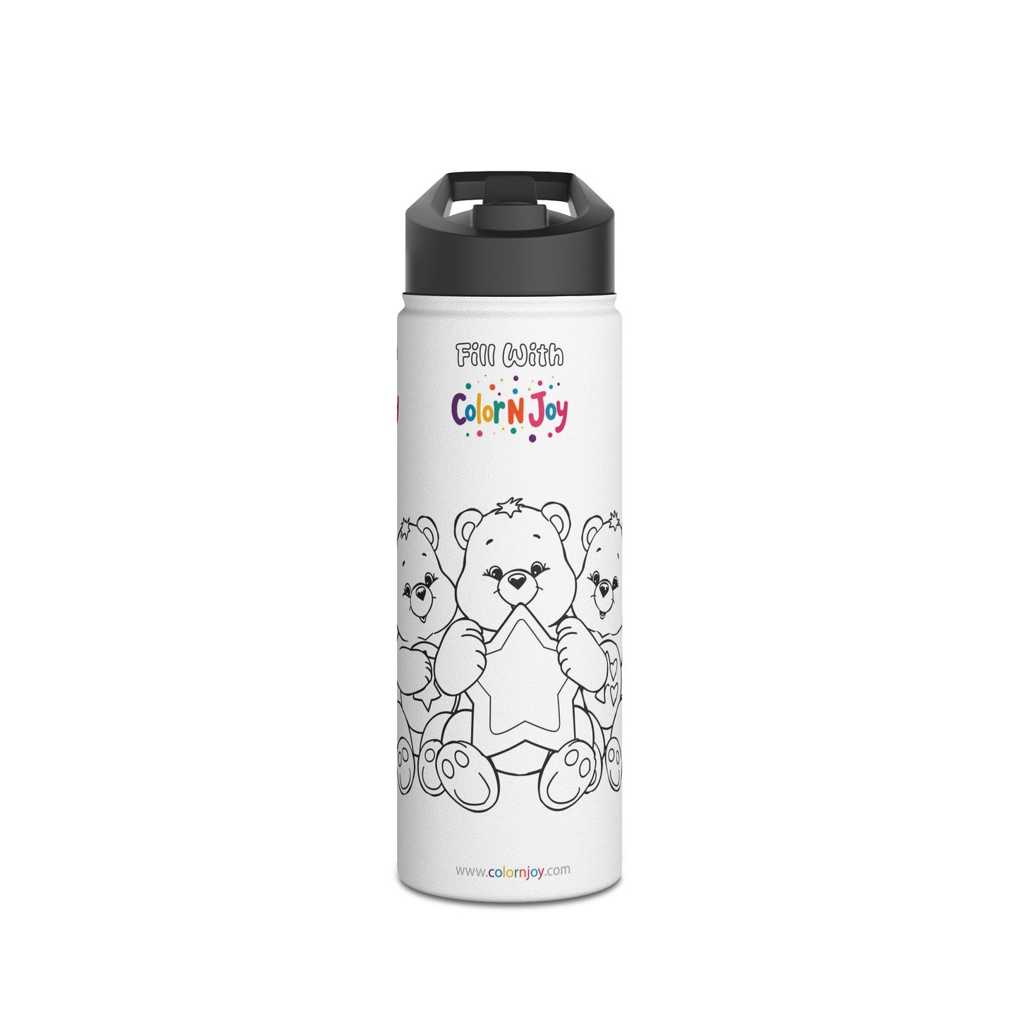 Care Bears Coloring Water Bottle | Eco-Friendly Stainless Steel Drinkware | Reduces Screen Time