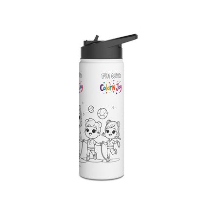 Rainbow Friends & Adventure Time Coloring Water Bottle | Fill with Blue, Green & Purple Designs | Eco-Friendly Stainless Steel | Reduces Screen Time