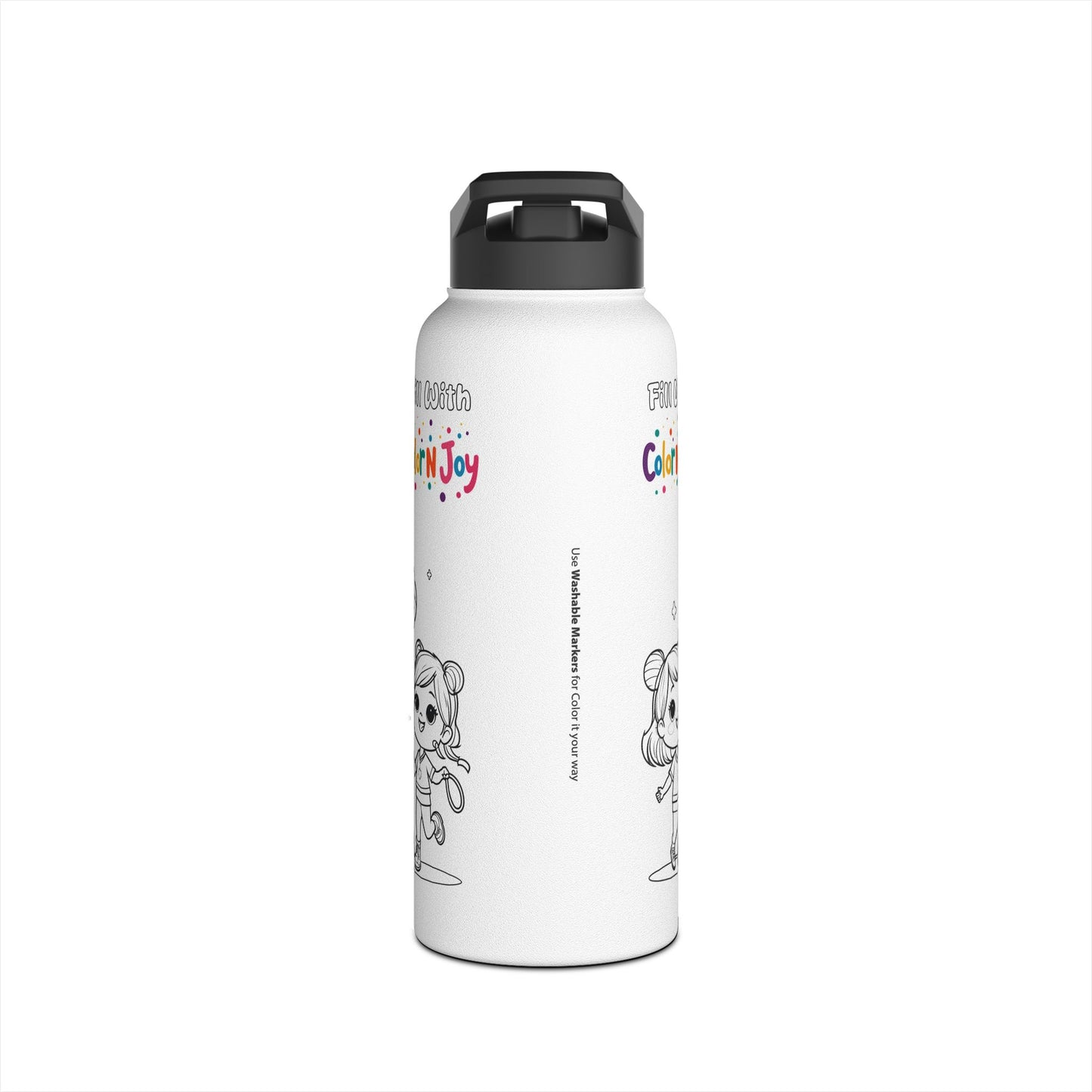 Rainbow Friends & Adventure Time Coloring Water Bottle | Fill with Blue, Green & Purple Designs | Eco-Friendly Stainless Steel | Reduces Screen Time