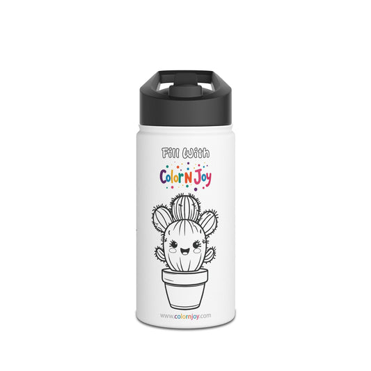 Cactus Coloring Water Bottle | Cute Succulent & Desert Plant Designs | Eco-Friendly Stainless Steel | Screen-Free Creative Fun