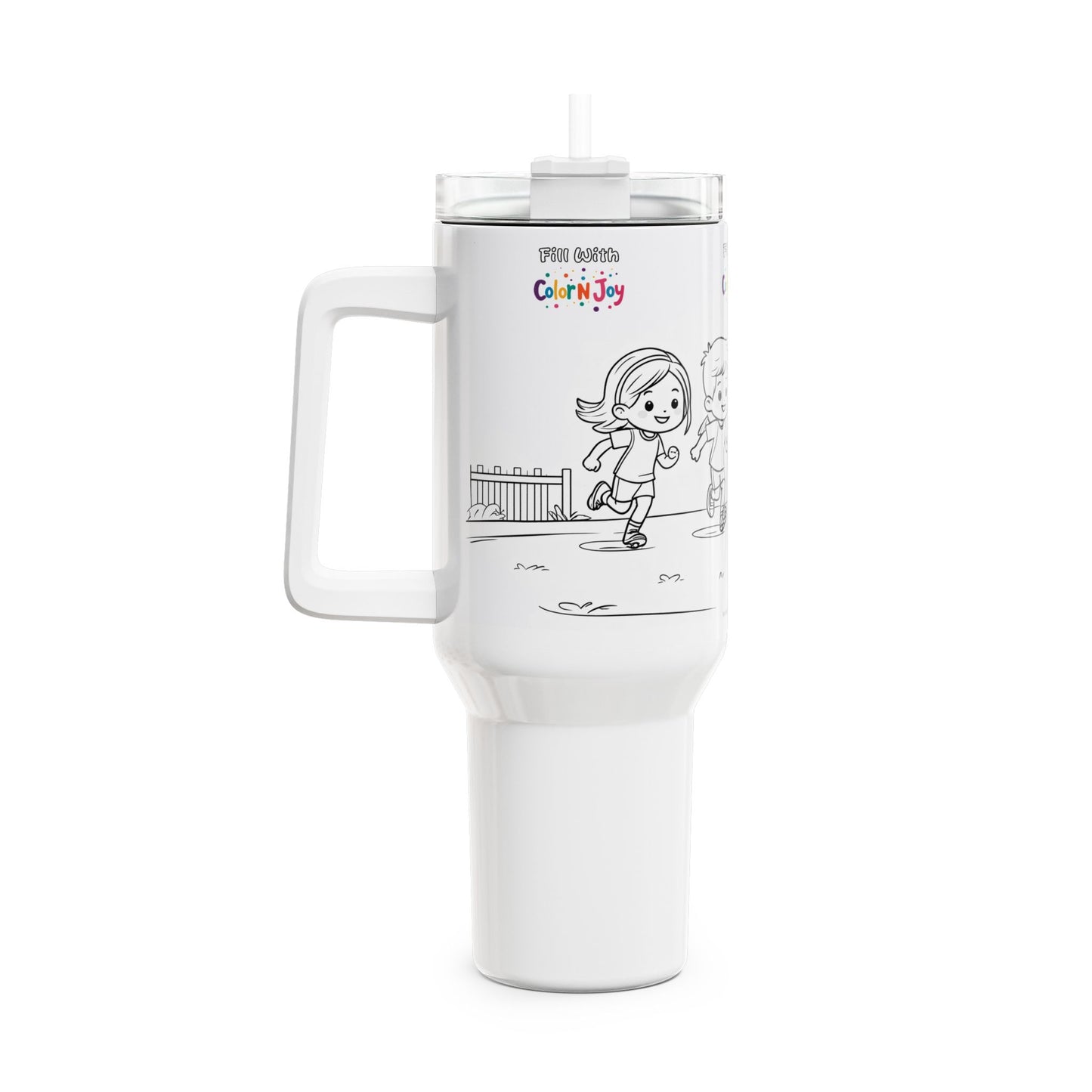 Team Victory Football Tumbler – 4 Kids Playing with Colorful Symbols | 40oz