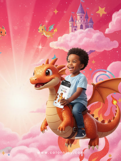 Fire Dragon Coloring Water Bottle | Kids Creative Stainless Steel Drinkware | Includes Coloring Pages Download