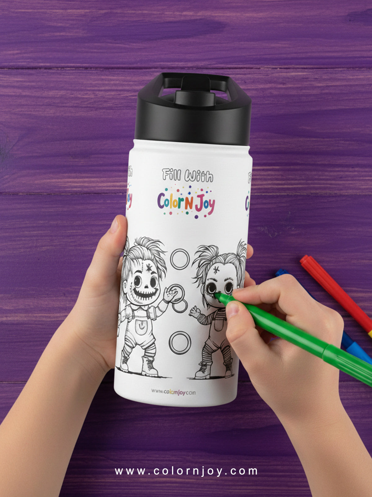 Chucky Coloring Water Bottle | Spooky Halloween Activity | Eco-Friendly Stainless Steel | Reduces Screen Time