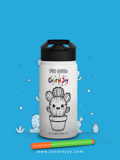 Cactus Water Bottle | Cute Cactus Coloring & Flower Color Theme | Educational Toys 6 Year Olds