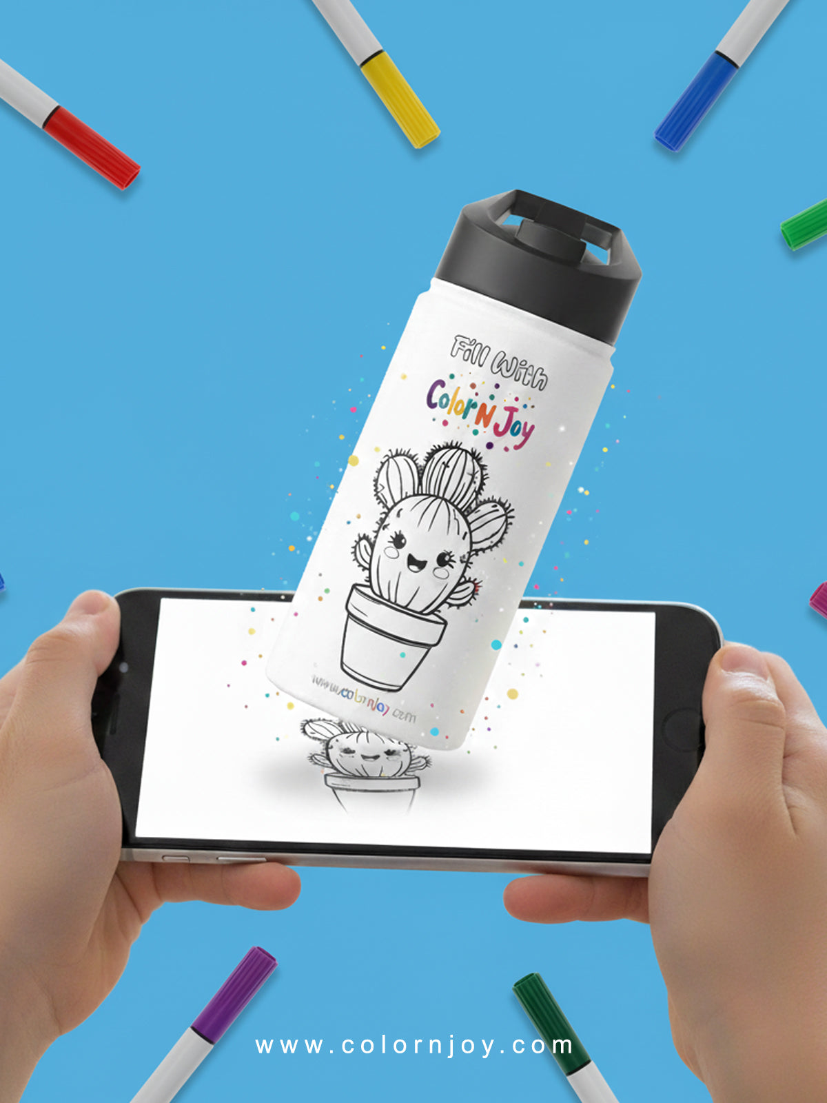 Cactus Water Bottle | Cute Cactus Coloring & Flower Color Theme | Educational Toys 6 Year Olds