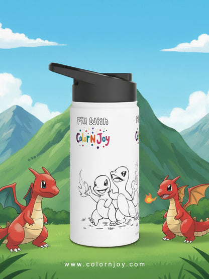 Fire Dragon Coloring Water Bottle | Kids Creative Stainless Steel Drinkware | Includes Coloring Pages Download