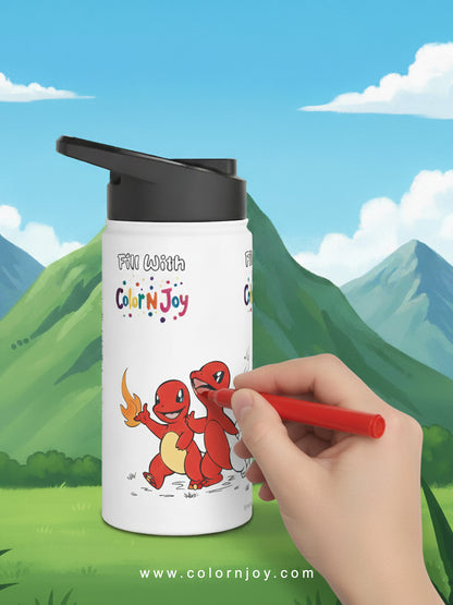 Dino Coloring Water Bottle for Kids, Eco-Friendly, Screen-Free Fun